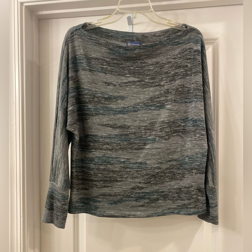 Democracy Gray Teal Long Sleeve Marbled Heather Sweater Top Small Oversized